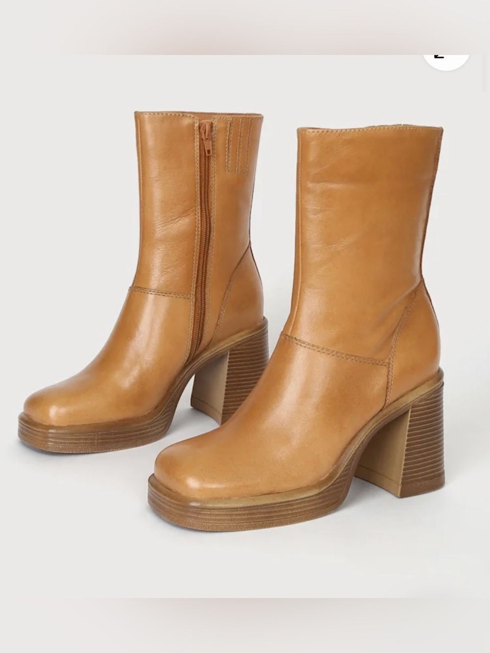 Women's Platform Mid-Calf Leather Boot in Tan - Steve Madden Fantasy Bootie - Picture 1 of 6